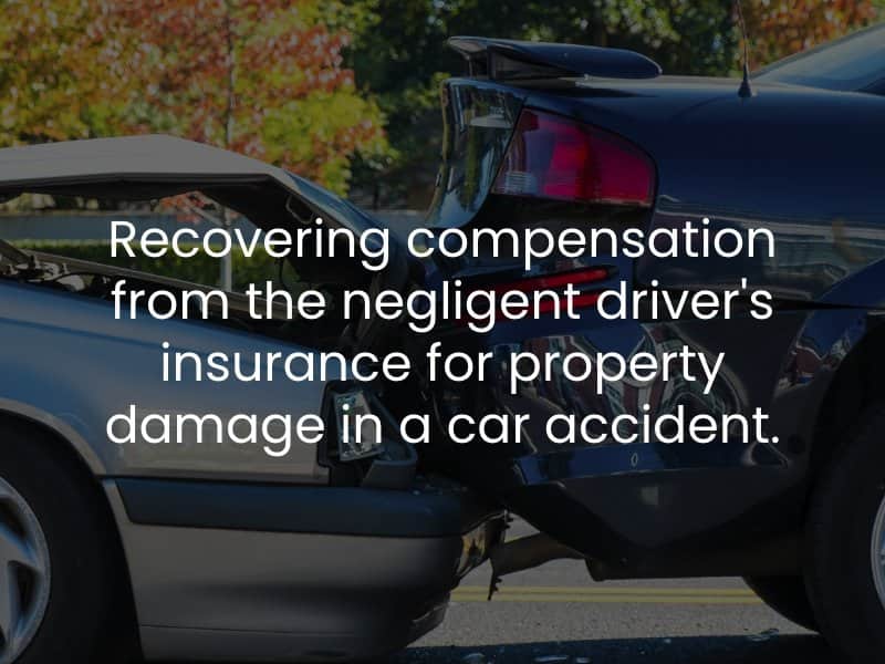 Recovering compensation from the negligent driver's insurance for property damage in a car accident.